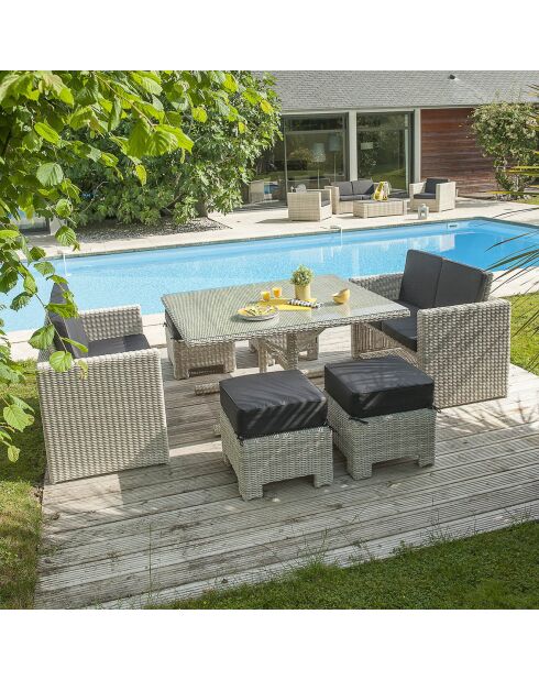 Ensemble de jardin Océane 8 places en résine tressée crème
