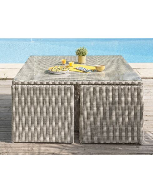 Ensemble de jardin Table Océane 8 personnes en résine tressée & housse de protection crème