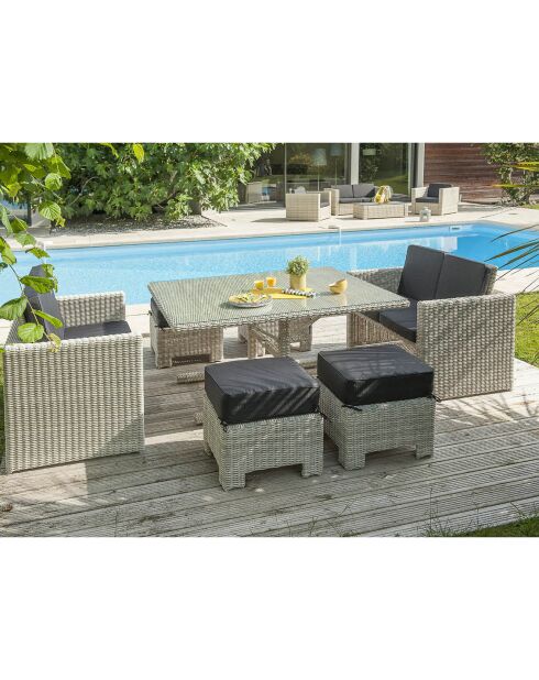Ensemble de jardin Table Océane 8 personnes en résine tressée & housse de protection crème