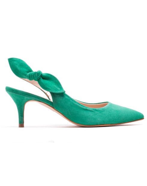 Slingback Adèle de piel aterciopelada verde - tacón de 6 cm