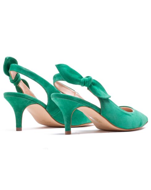 Slingback Adèle de piel aterciopelada verde - tacón de 6 cm