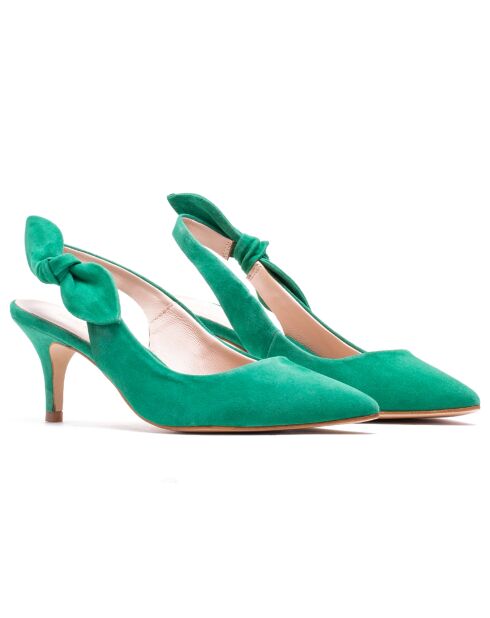 Slingback Adèle de piel aterciopelada verde - tacón de 6 cm