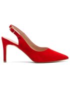 Slingback Jessica de piel de terciopelo rojo, tacón de 8 cm