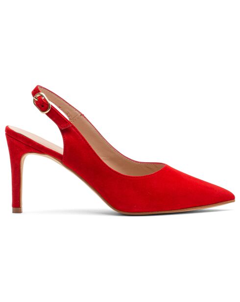 Slingback Jessica de piel de terciopelo rojo, tacón de 8 cm