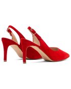 Slingback Jessica de piel de terciopelo rojo, tacón de 8 cm