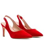 Slingback Jessica de piel de terciopelo rojo, tacón de 8 cm