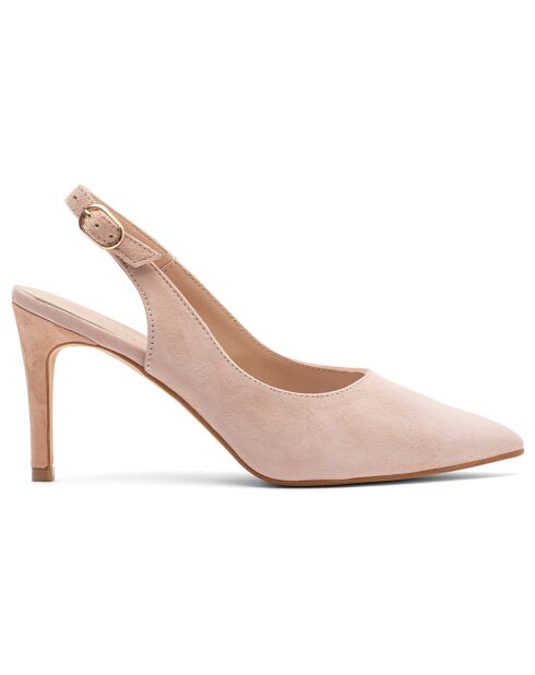 Slingbacks Jessica nude de piel aterciopelada, tacón de 8 cm