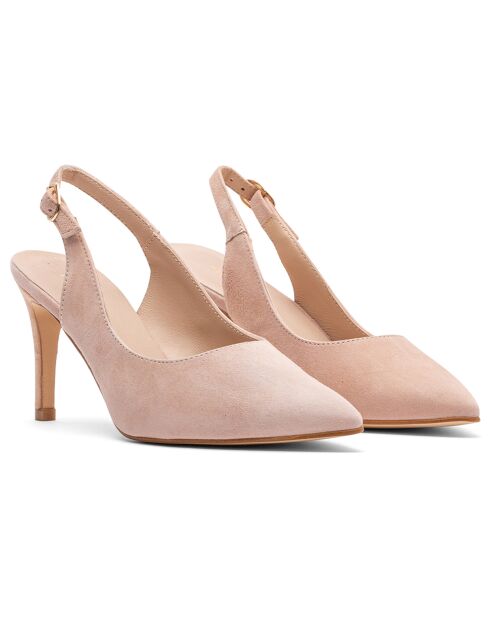 Slingbacks Jessica nude de piel aterciopelada, tacón de 8 cm