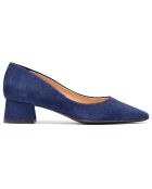 Manitas June de piel y terciopelo, color azul marino, tacón de 3 cm