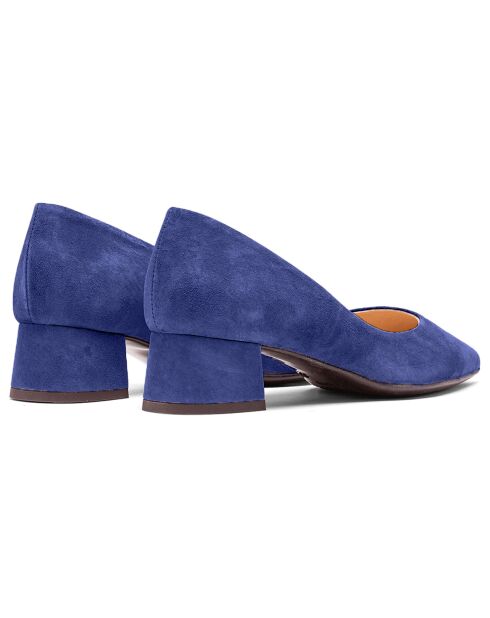 Manitas June de piel y terciopelo, color azul marino, tacón de 3 cm