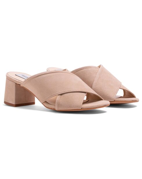 Sabot Dua in pelle velluto beige - tacco 5 cm