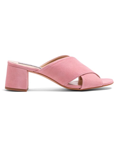 Mules Dua in pelle di velluto rosa - tacco 5 cm