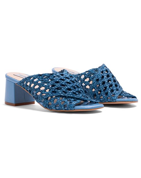Mules Katy in pelle blu - tacco 5 cm