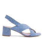 Clara blauwe fluwelen leren sandalen met hak van 5,5 cm