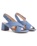 Clara blauwe fluwelen leren sandalen met hak van 5,5 cm