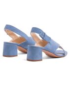 Clara blauwe fluwelen leren sandalen met hak van 5,5 cm