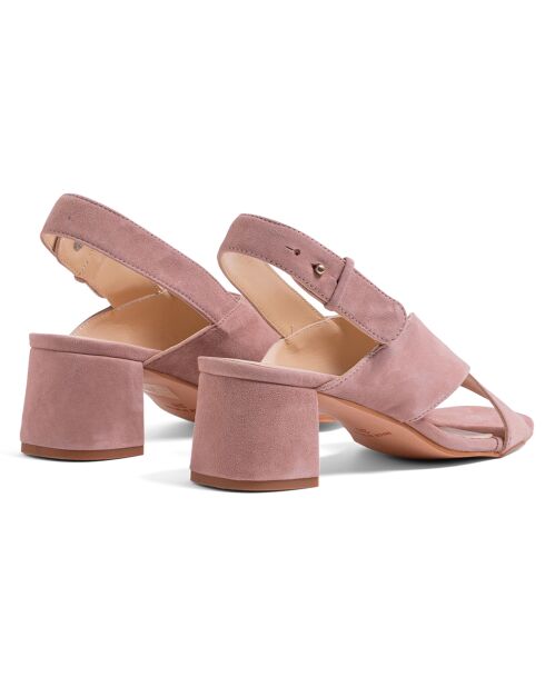 Sandales en Velours de Cuir Clara rose poudré  - Talon 5.5 cm