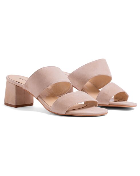 Jeanne nude-fluwelen leren muiltjes met hak van 5,5 cm