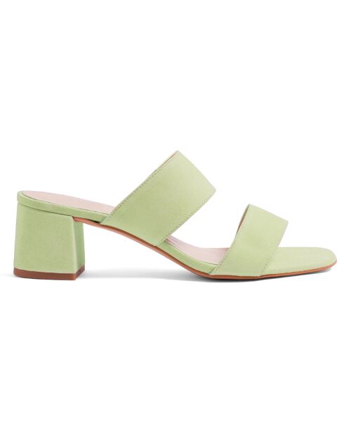 Mules en Velours de Cuir Jeanne vertes - Talon 5.5 cm