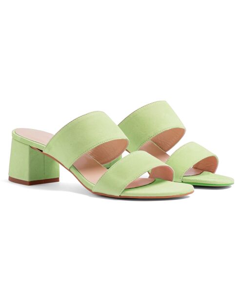 Mules en Velours de Cuir Jeanne vertes - Talon 5.5 cm
