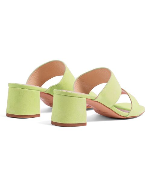 Mules en Velours de Cuir Jeanne vertes - Talon 5.5 cm