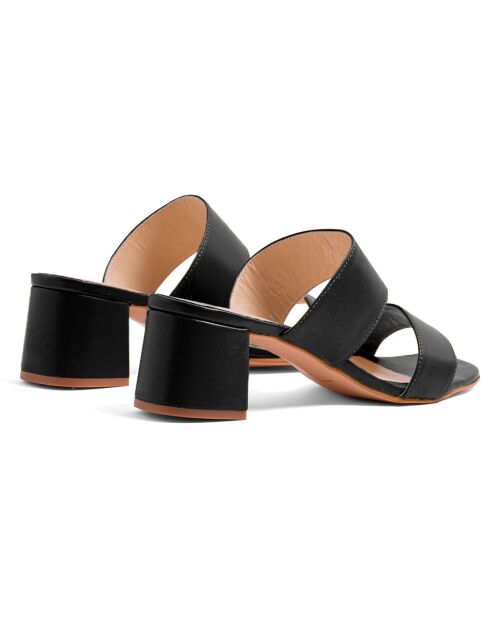 Mules Jeanne de piel negra, tacón de 5,5 cm