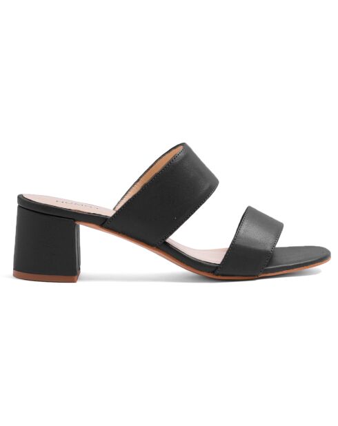 Mules Jeanne de piel negra, tacón de 5,5 cm
