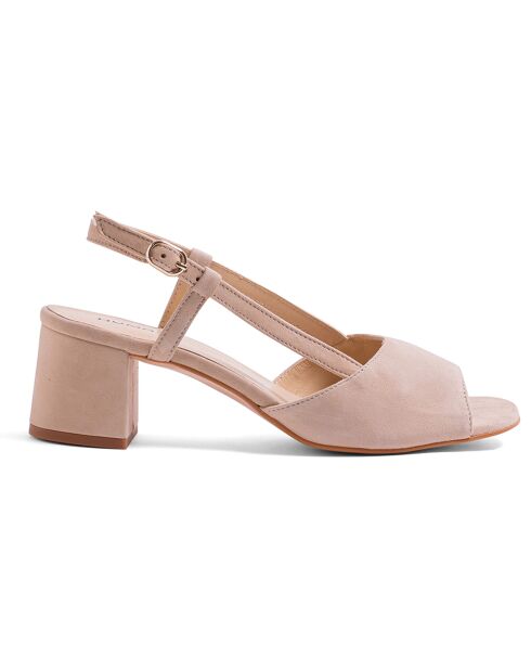 Beigefarbene Ledersandalen Lina aus Samt — 5,5 cm Absatz