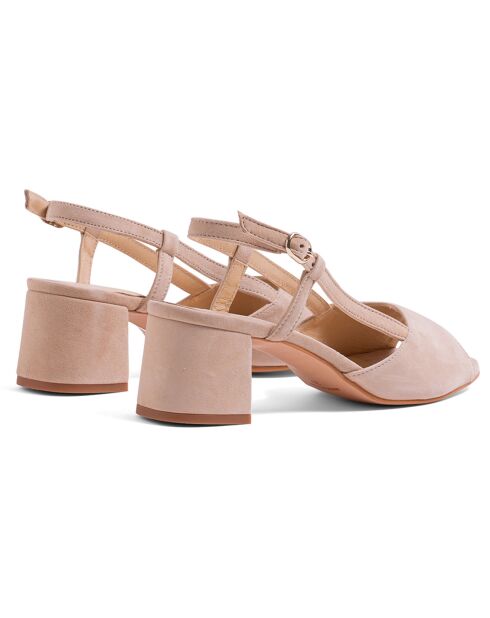 Beigefarbene Ledersandalen Lina aus Samt — 5,5 cm Absatz
