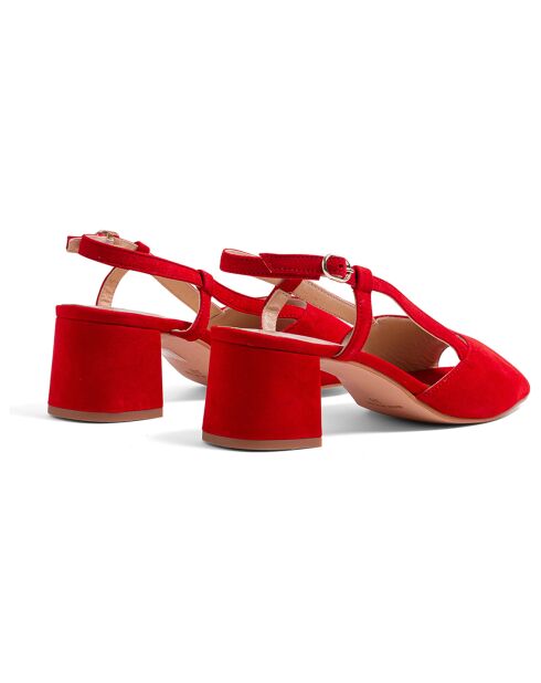Rode Lina fluwelen leren sandalen met hak van 5,5 cm