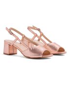 Rosafarbene Ledersandalen Lina in Metallic-Optik - 5,5 cm Absatz