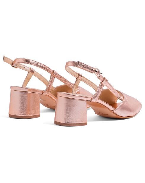 Rosafarbene Ledersandalen Lina in Metallic-Optik - 5,5 cm Absatz