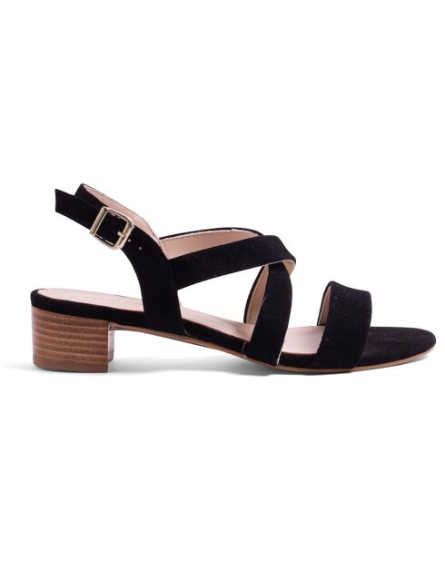 Sandales en Velours de Cuir Paula noires - Talon 3.5 cm