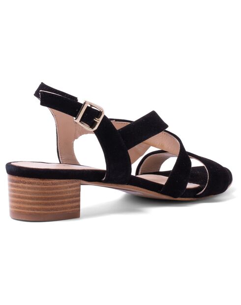 Sandales en Velours de Cuir Paula noires - Talon 3.5 cm