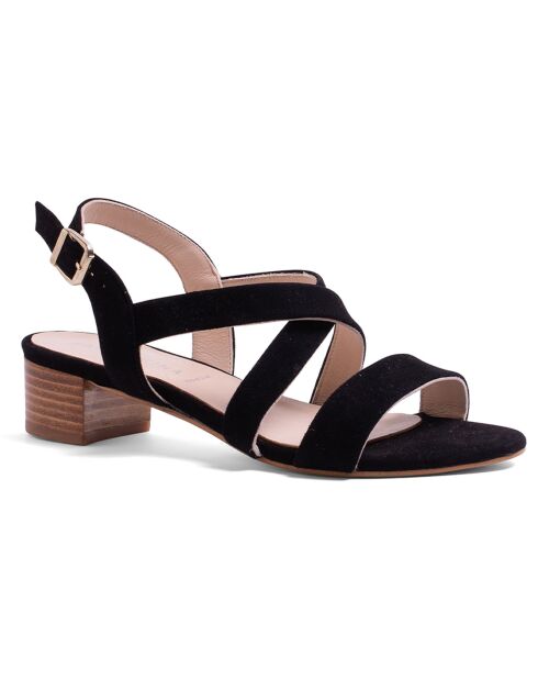 Sandales en Velours de Cuir Paula noires - Talon 3.5 cm