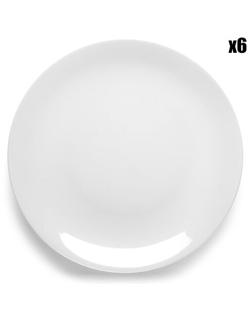 6 Assiettes plates en Porcelaine Hermine blanches - D.27 cm