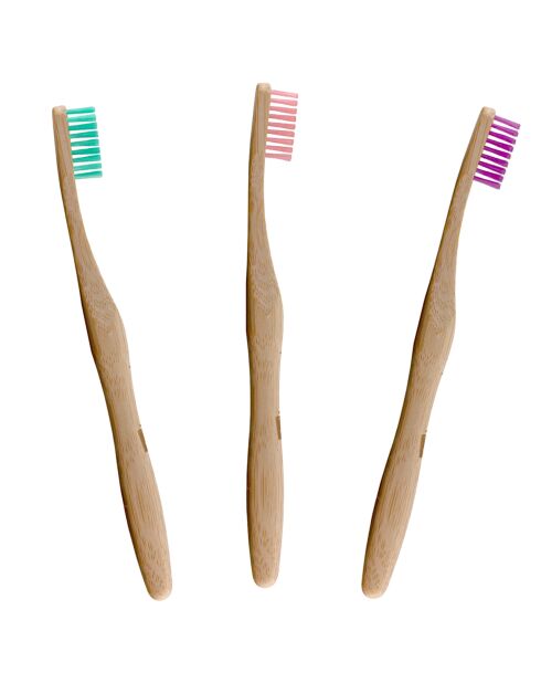 3 veelkleurige tandenborstels van bamboe
