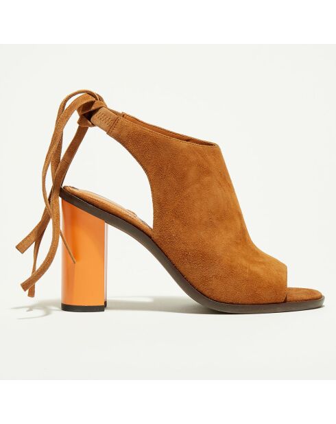 Drune Ledersandalen aus kamelfarbenem Samt - 10 cm Absatz