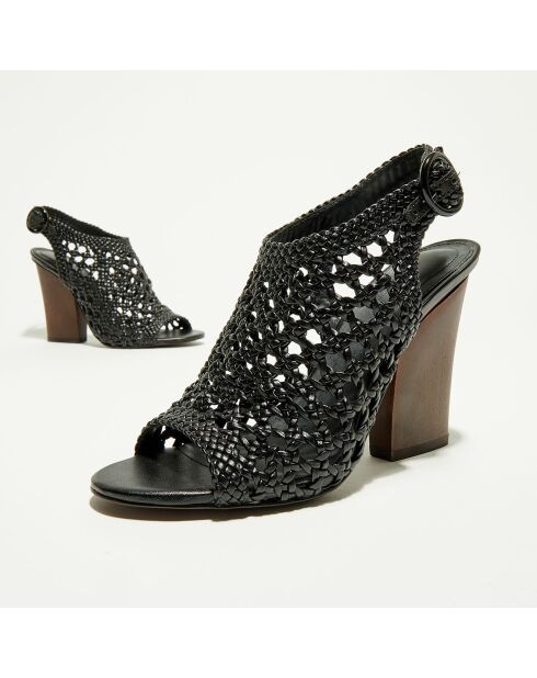 Sandales Mapia en Cuir & Textile mélangé  noires - Talon 11 cm