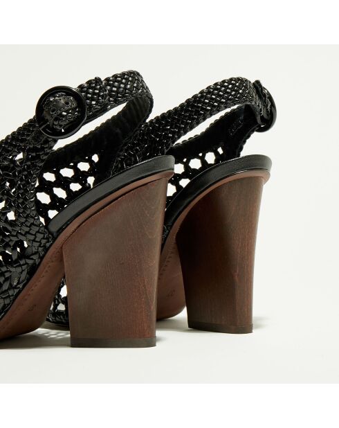 Sandales Mapia en Cuir & Textile mélangé  noires - Talon 11 cm