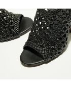 Sandales Mapia en Cuir & Textile mélangé  noires - Talon 11 cm