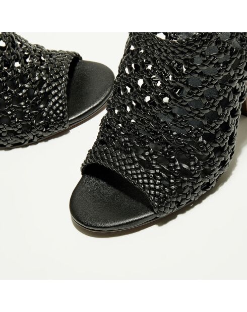 Sandales Mapia en Cuir & Textile mélangé  noires - Talon 11 cm