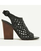 Sandales Mapia en Cuir & Textile mélangé  noires - Talon 11 cm