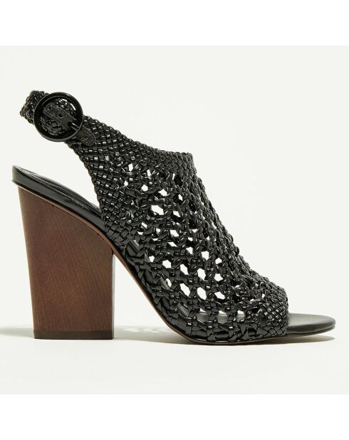 Mapia zwarte sandalen van leer en textielmix - hak van 11 cm