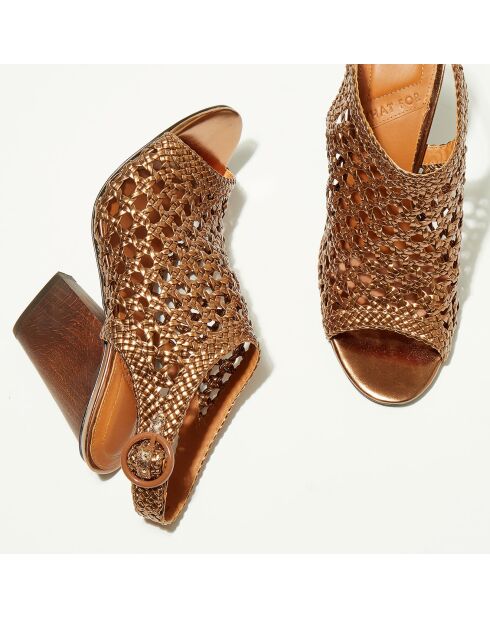 Mapia bronzen sandalen van leer en textiel - hak van 11 cm