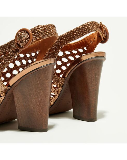 Mapia bronzen sandalen van leer en textiel - hak van 11 cm