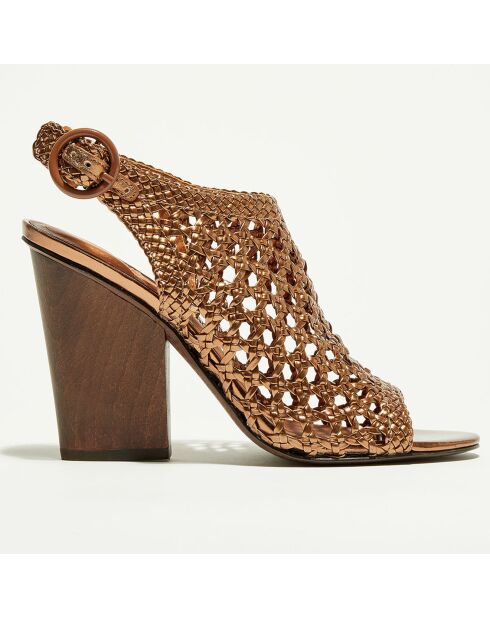 Mapia bronzen sandalen van leer en textiel - hak van 11 cm