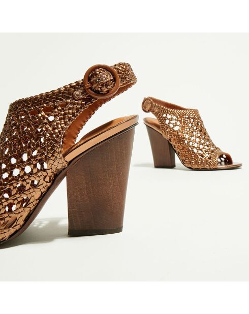 Mapia bronzen sandalen van leer en textiel - hak van 11 cm