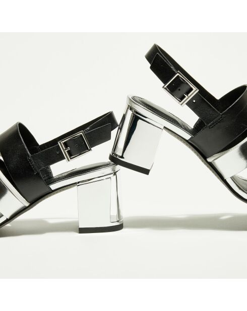 Vera zwarte leren sandalen met hak van 6,5 cm