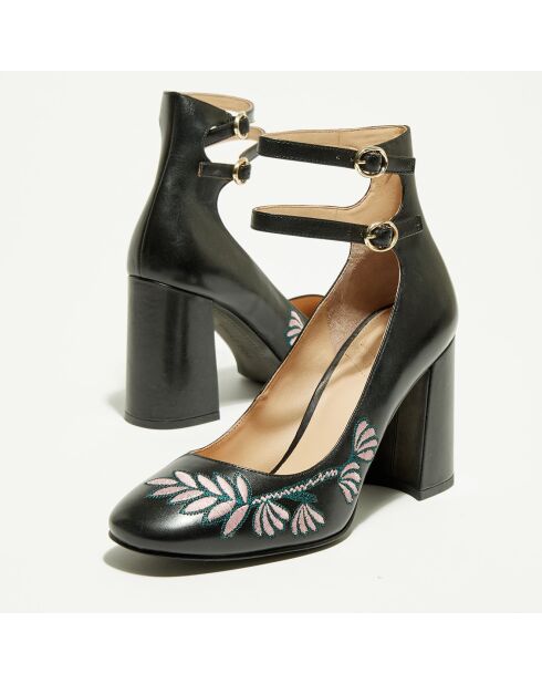 Babies en Cuir Nino noires - Talon 9 cm